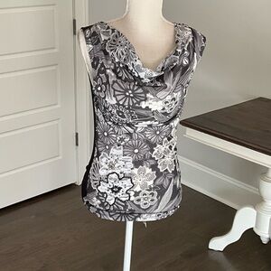 Desigual Black and White Floral Cowl Neck Blouse